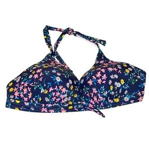 Draper James Navy Blue with Multicolor Floral swim Bikini Top twist tie front